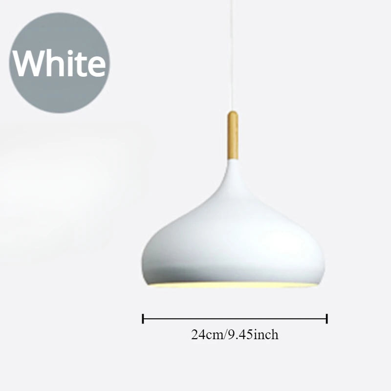 Modern Macaron Aluminum and Wood Pendant Light in Seven Colors for Kitchen