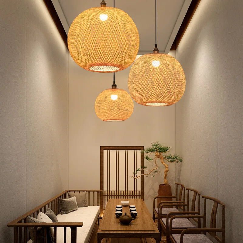 Nordic Bamboo Woven Pendant Light for Dining Room