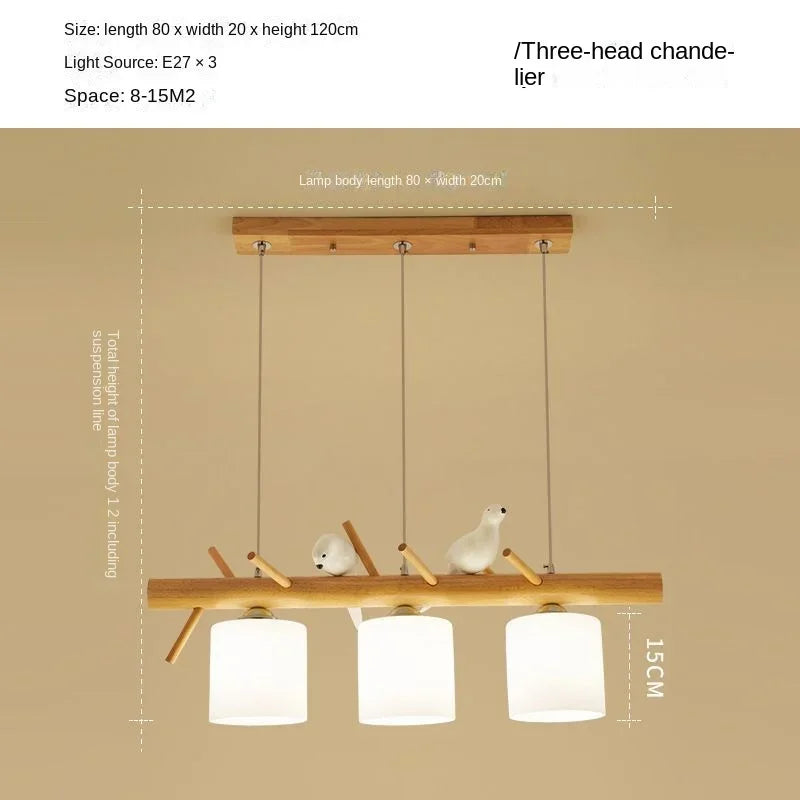 Lámpara Colgante Nórdica de Madera con Pantallas de Cristal