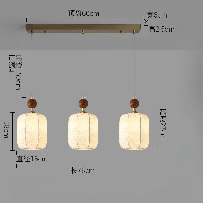 Lámpara colgante textil minimalista con detalle de madera
