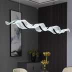 Modern Wave LED Linear Chandelier for Dining Table in Black Gold and White