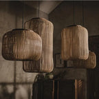 Lámpara colgante de ratán tejida a mano estilo wabi-sabi