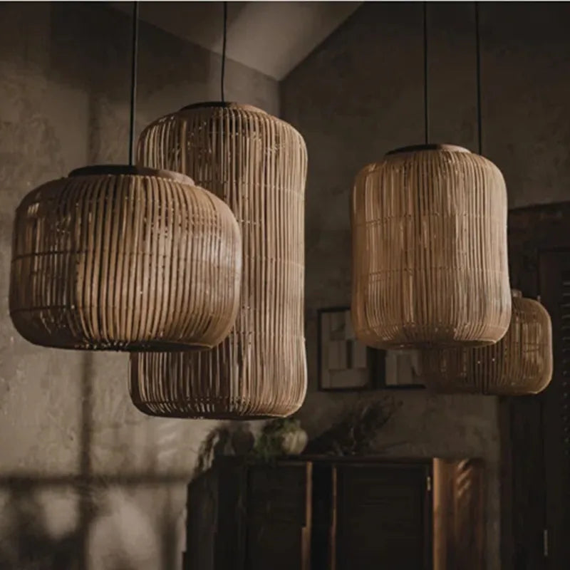 Lámpara colgante de ratán Wabi-sabi, candelabros vintage tejidos a mano para sala de estar, restaurante, dormitorio, cocina, lámpara colgante de cuerda de cáñamo