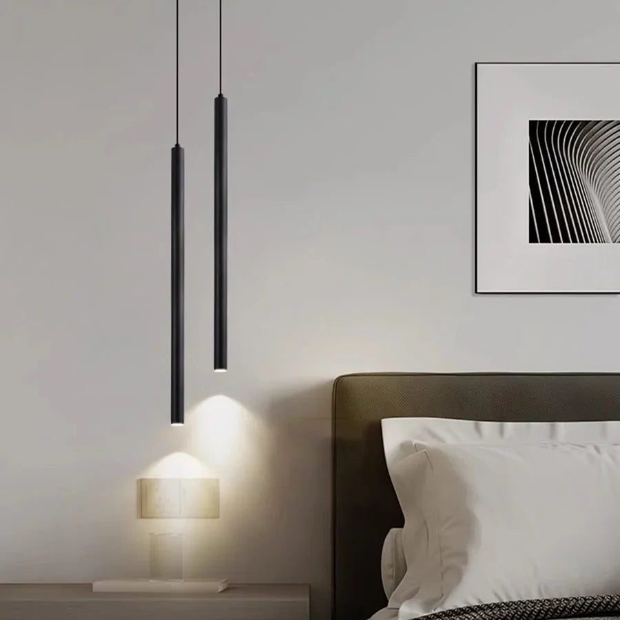 Lámpara colgante tubular de hierro minimalista para dormitorio