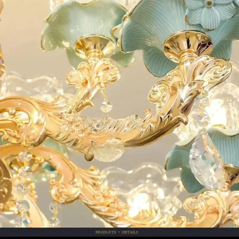 Lámpara de araña de cristal de lujo, cerámica azul, para sala de estar, lámpara de techo de villa, dormitorio, comedor, accesorios de iluminación para decoración del hogar.