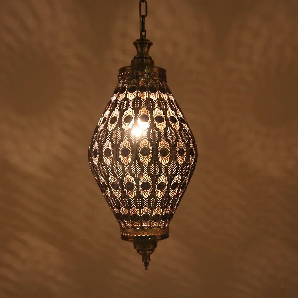 Moroccan Pierced Metal Teardrop Pendant Light for Dining Room and Hallway