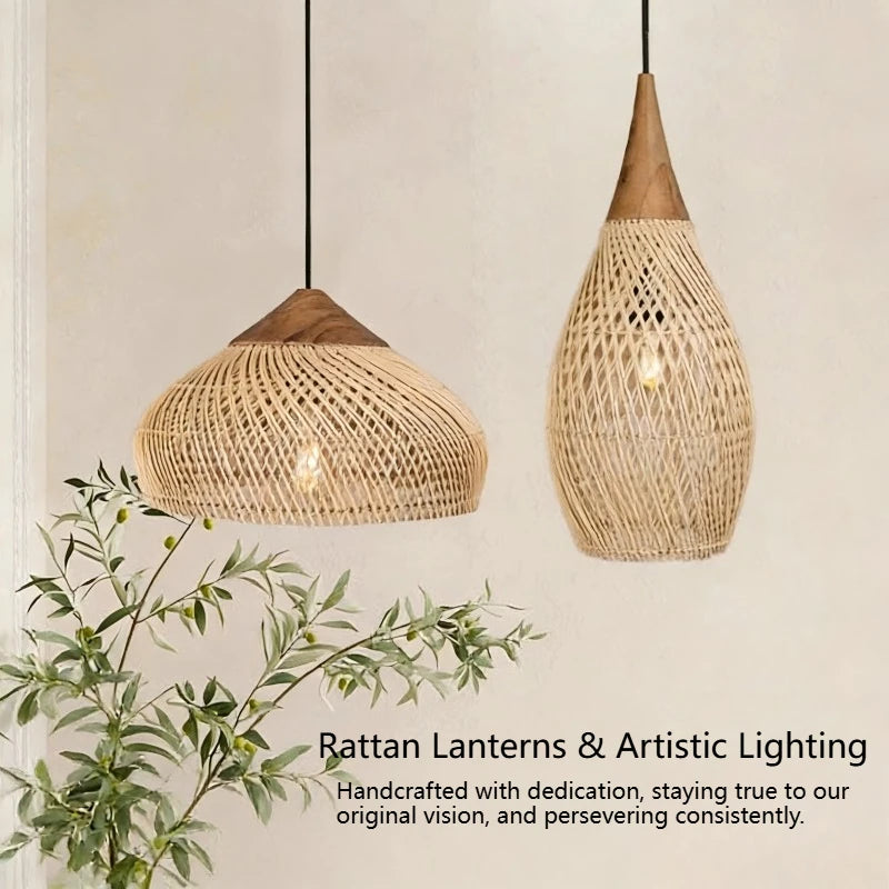 Bohemian Rattan Pendant Light for Dining Room