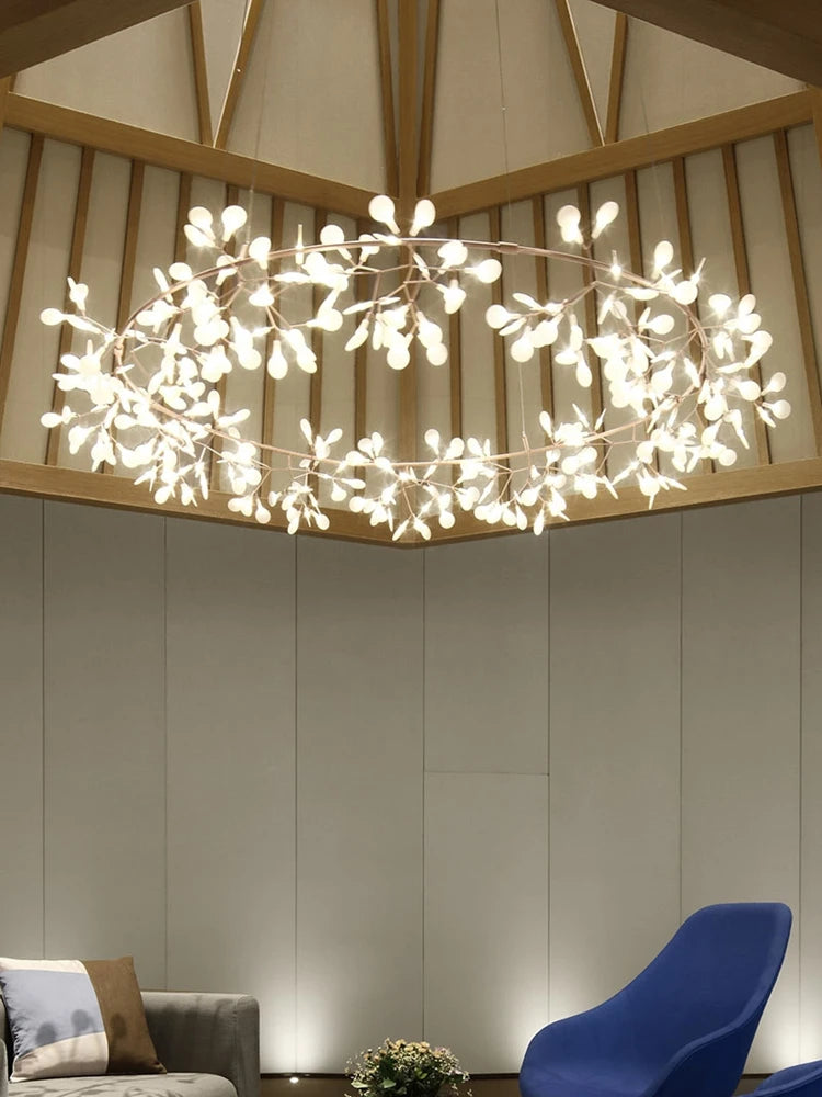 Lámpara nórdica de techo de lujo moderna para sala de estar o cocina, con forma de luciérnaga, LED, colgante, de interior, creativa, para habitación infantil, con anillos de luz