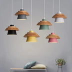 Nordic Wood and Macaron Metal Two Tier Pendant Light for Dining Nook