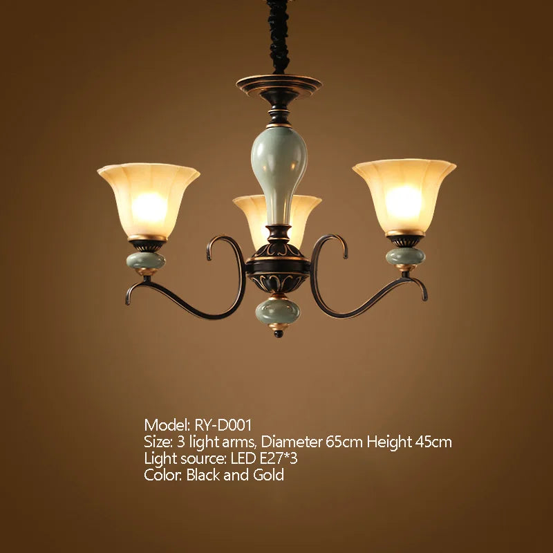 Vintage Iron Ceramic Chandelier Multi-Size