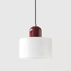 Retro Stained Glass Cylinder Pendant Light in Pastel Colors for Bedside