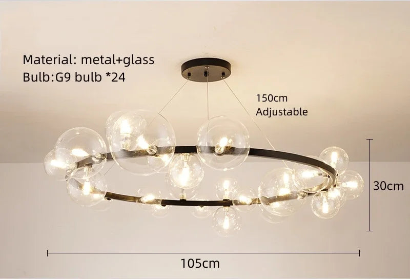 Nordic Round Glass Pendant Light Iron Frame