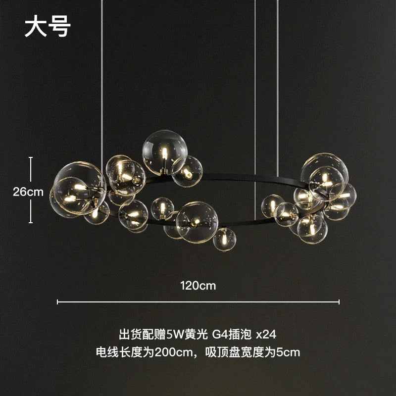 Modern Ring Glass Ball LED Chandelier Iron Frame