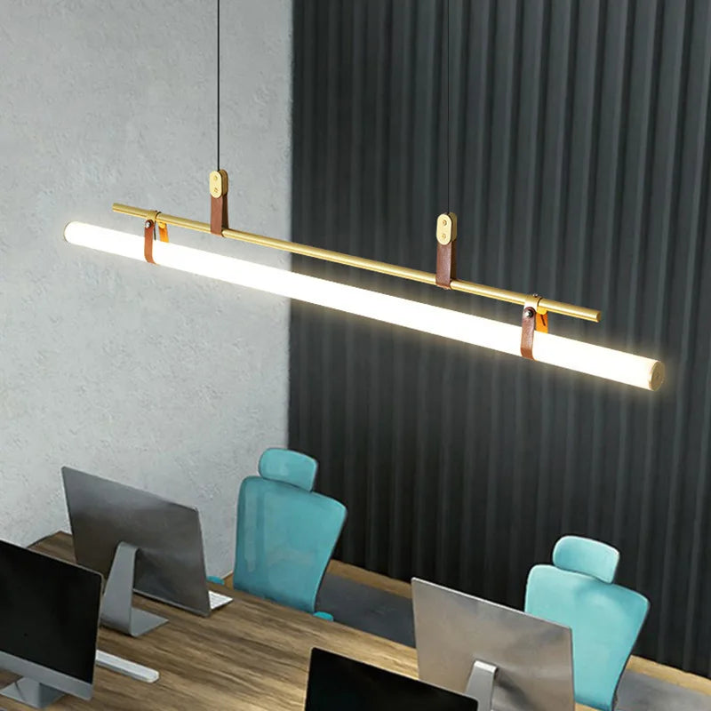 Nordic Brass Pendant Light with Leather Accents