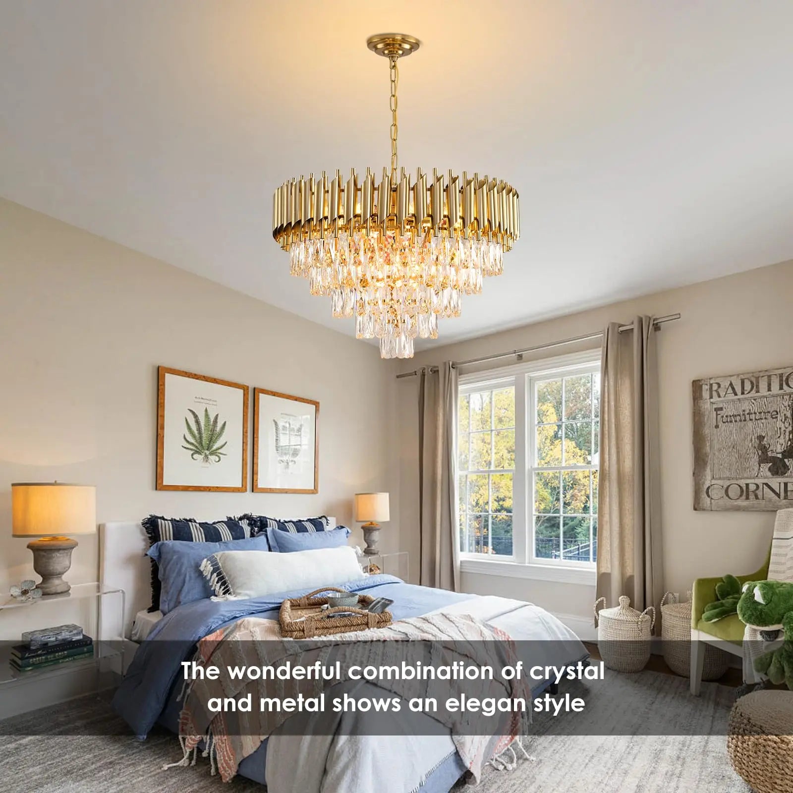 Modern Gold Crystal Tiered Chandelier