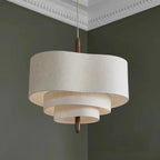 Japanese Cream Fabric Layered Drum Pendant Light for Dining Room