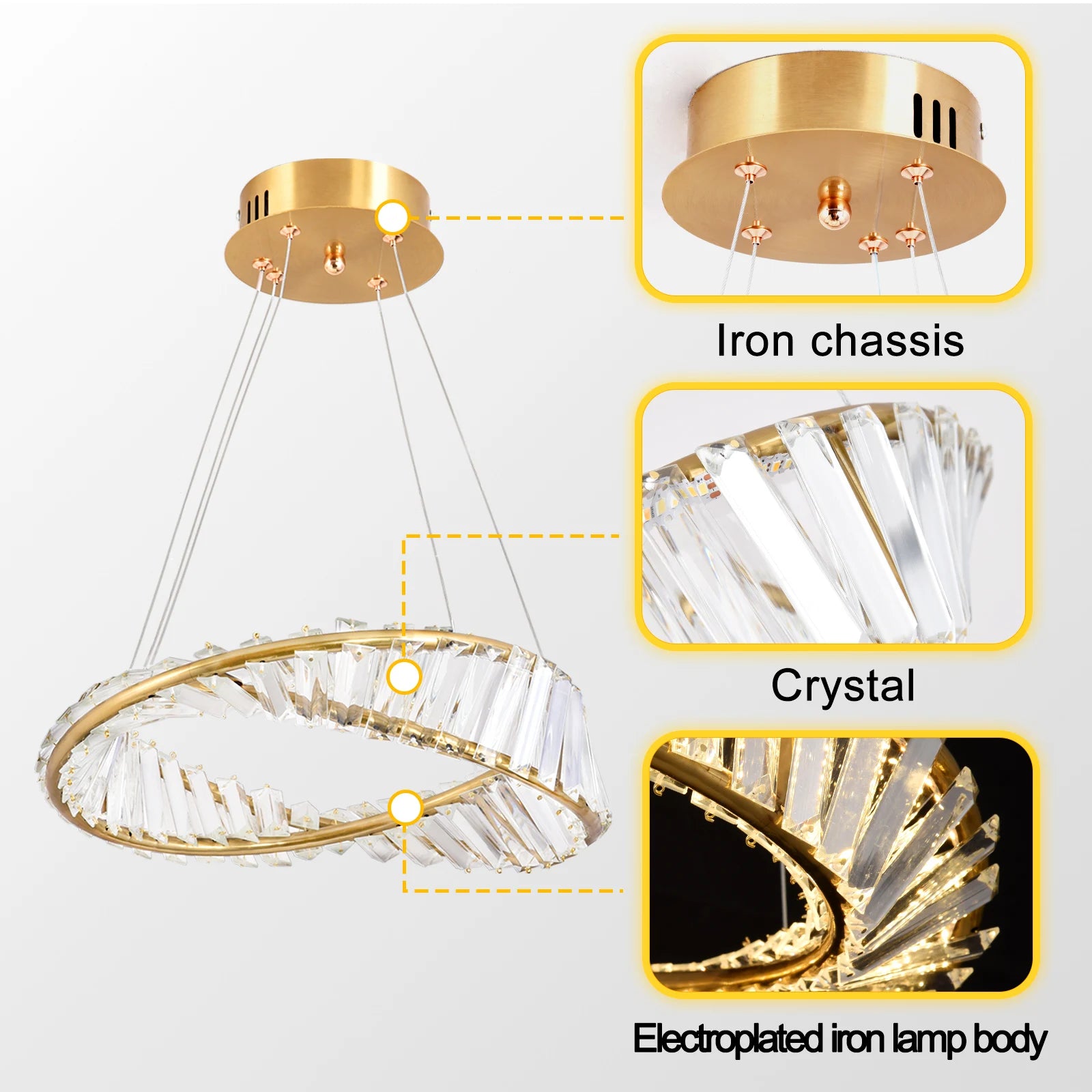 Luxury Crystal Twist Ring Chandelier in Gold for Dining Room