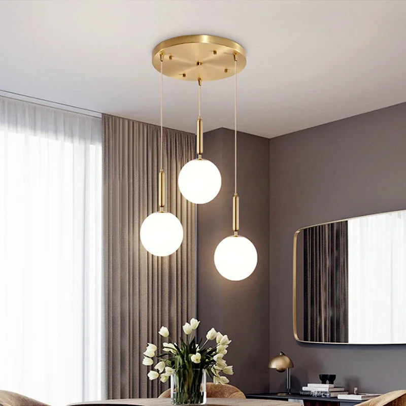 Nordic Glass Ball Pendant Light - Brass Hanging Lamp