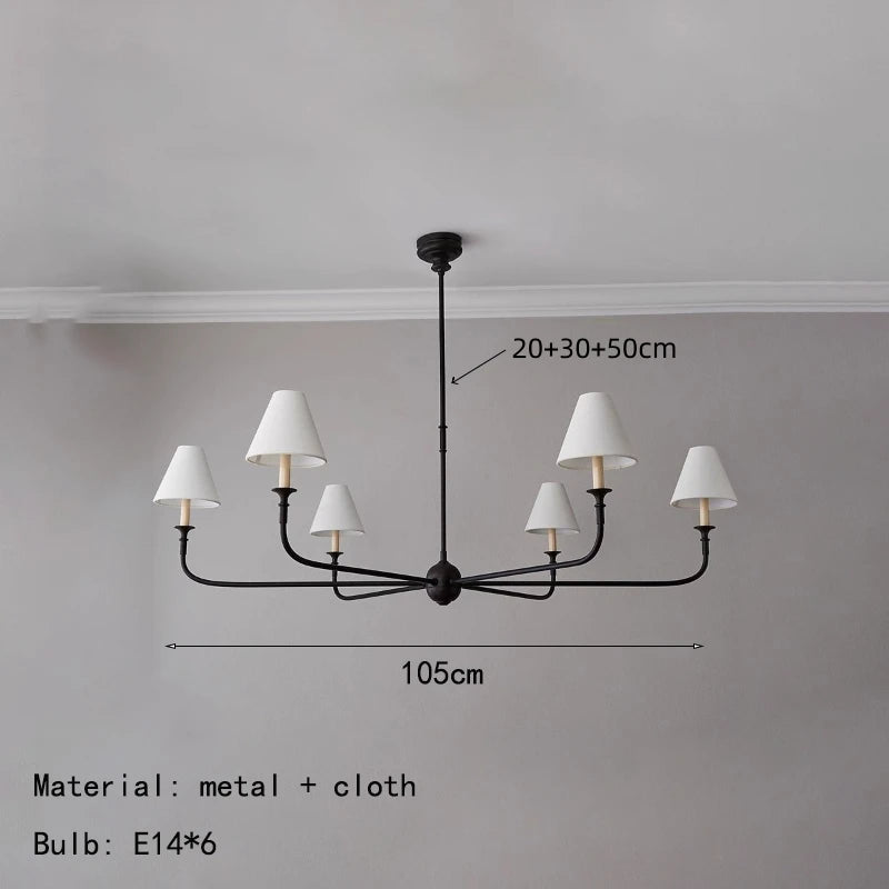 Modern Black Chandelier with Fabric Shades
