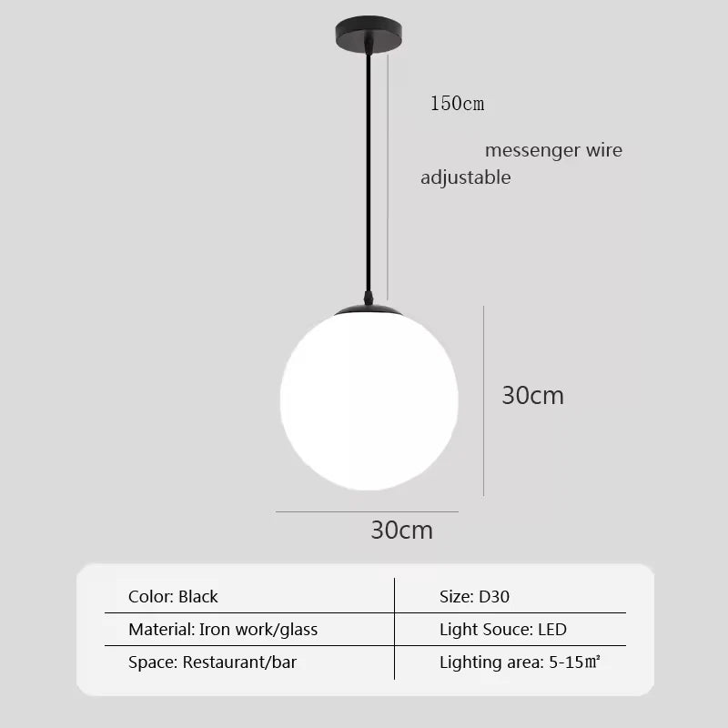 Nordic Glass Ball Pendant Light Brass Iron Hanging Lamp
