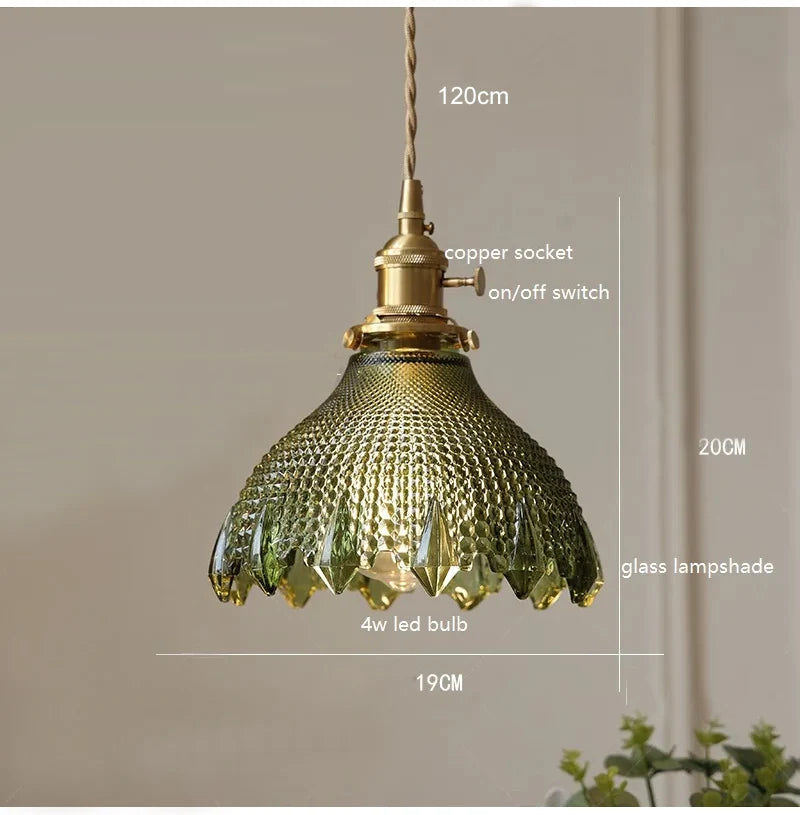 Retro Colored Glass Pendant Light Collection with Brass Fitting for Cafe