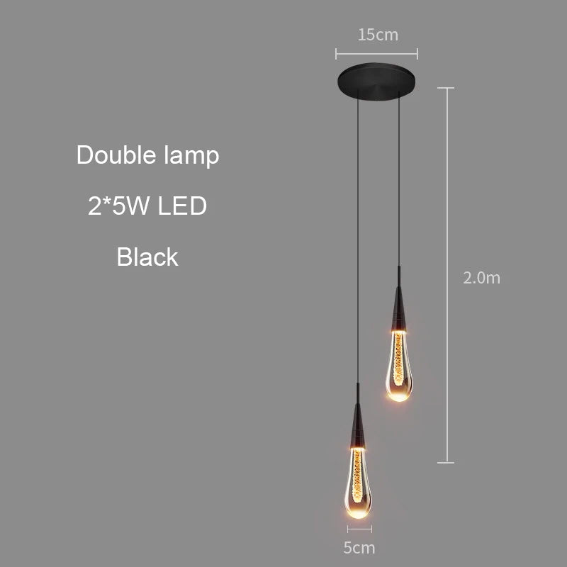 Modern Water Drop Led Pendant Lamp Gold/Black/Brass Crystal Glass Pendant Light Living room Bedroom Bedside Small Chandelier