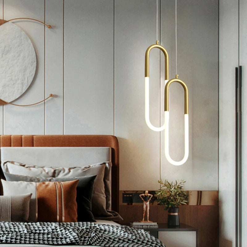 Nordic Iron Pendant Light U-Shaped LED for Bedroom