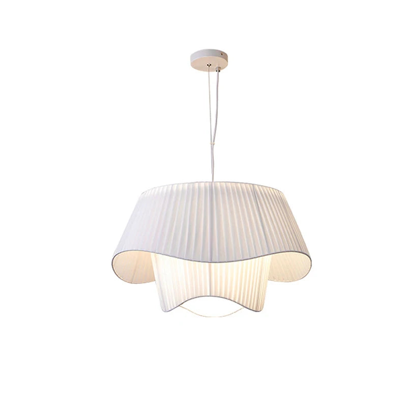Nordic Cream Pleated Wave Fabric Pendant Light for Living Room