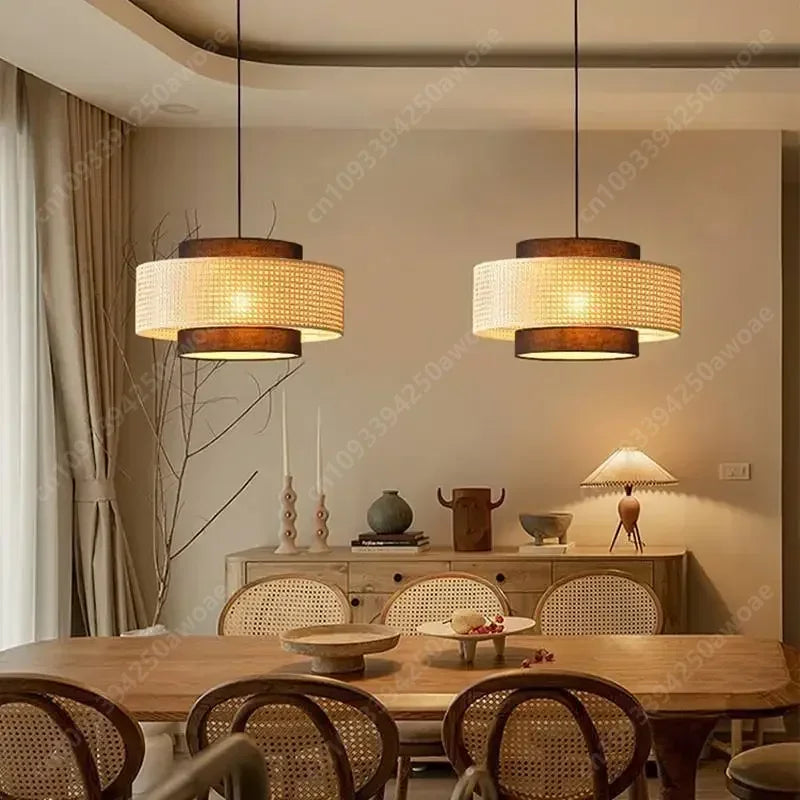 Lámpara Colgante Bohemio de Ratán Trenzado para Comedor