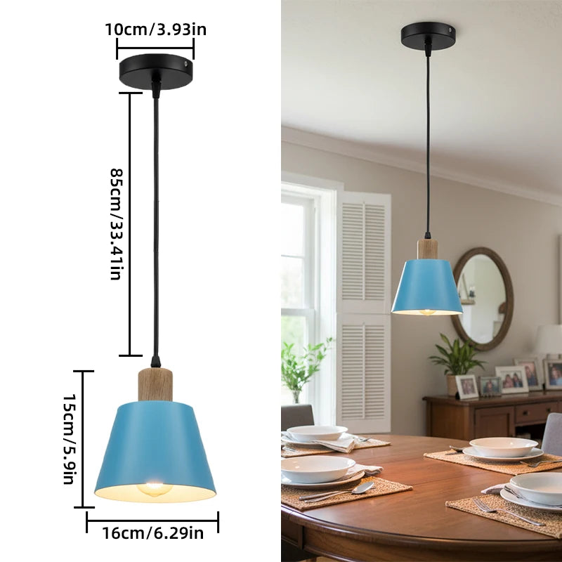 Nordic Metal Pendant Lamp with Wood Accent