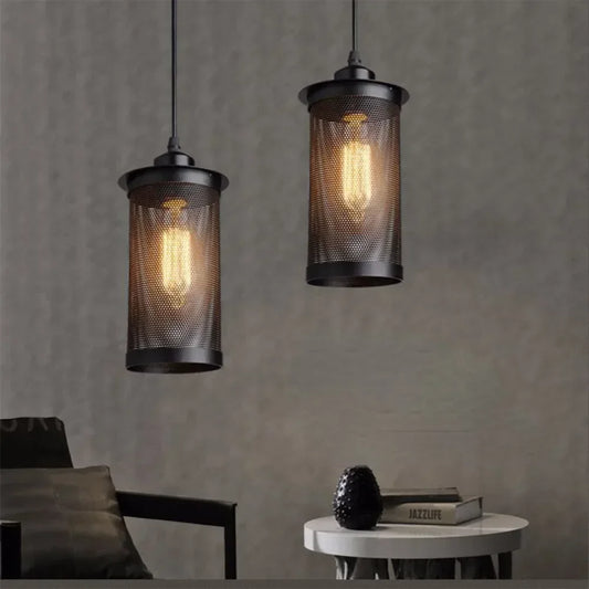 Industrial Black Iron Mesh Pendant Light