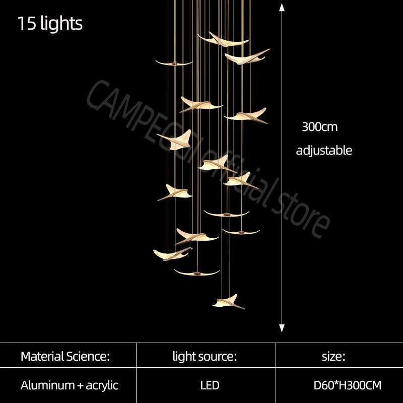 Nordic Acrylic Bird Pendant Light for Stairwell