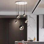 Smoked Glass Ball Cluster Staircase Chandelier with LED Globes