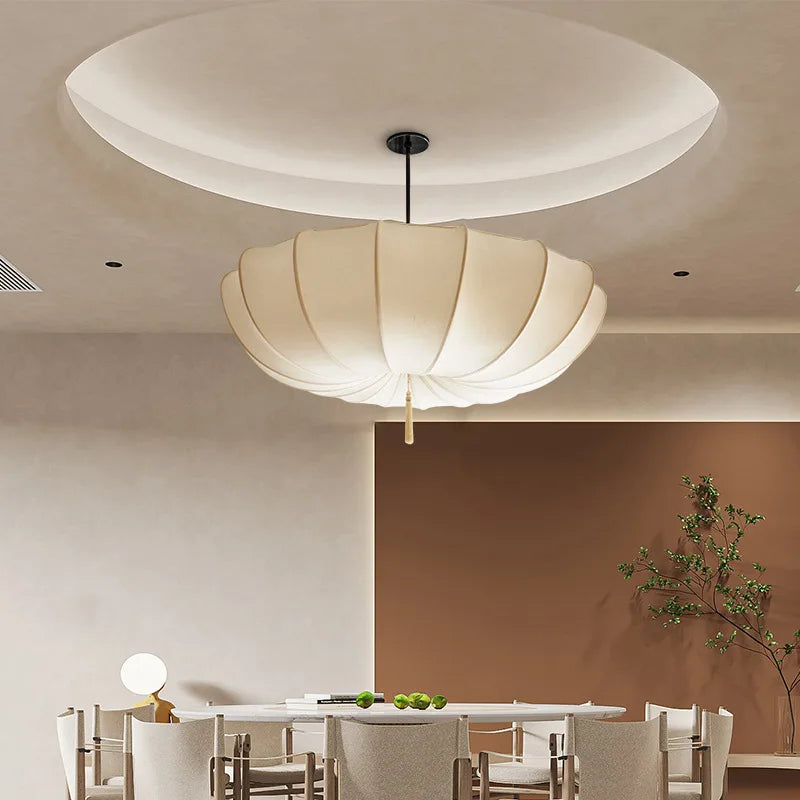 European Cream Fabric Pumpkin Pendant Light for Dining Room and Hotel