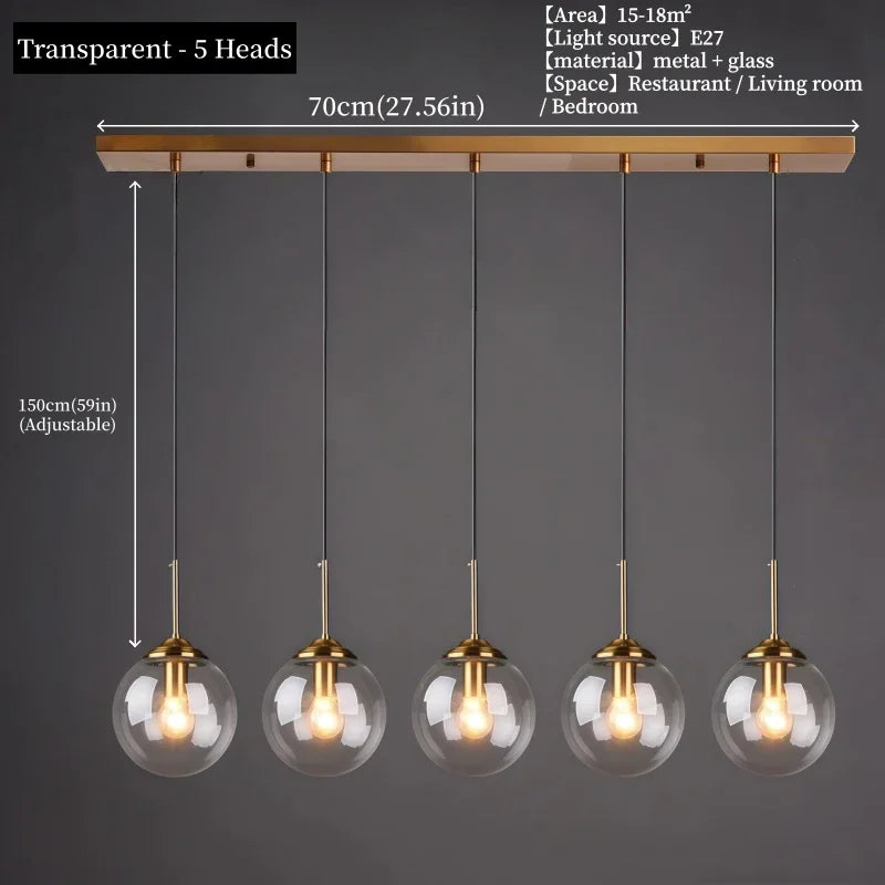 Lámpara colgante nórdica de cristal y metal para comedor