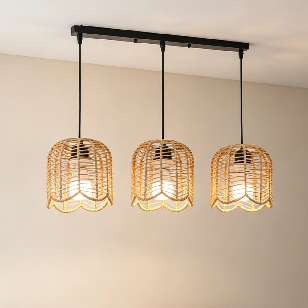Bohemian Rattan Pendant Light 3-Lamp Hanging