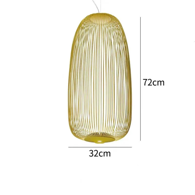 Italian Spokes Wire Cage Pendant Light in Gold for Staircase and Lobby