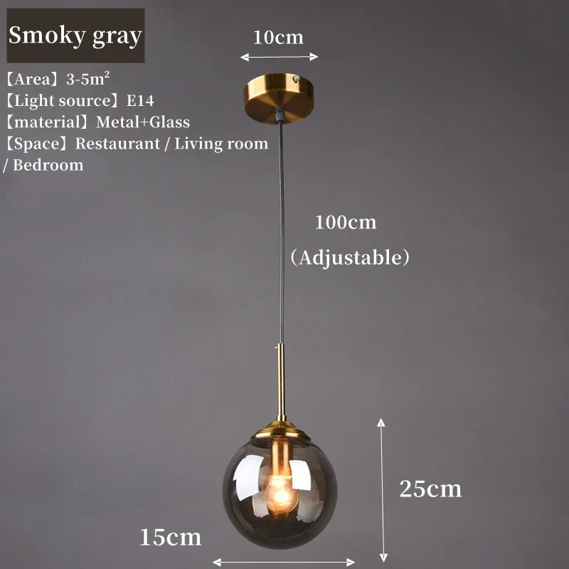 Lámpara colgante nórdica de cristal y metal para comedor