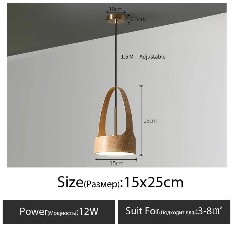 Nordic Wood Grain Pendant Light for Bedroom