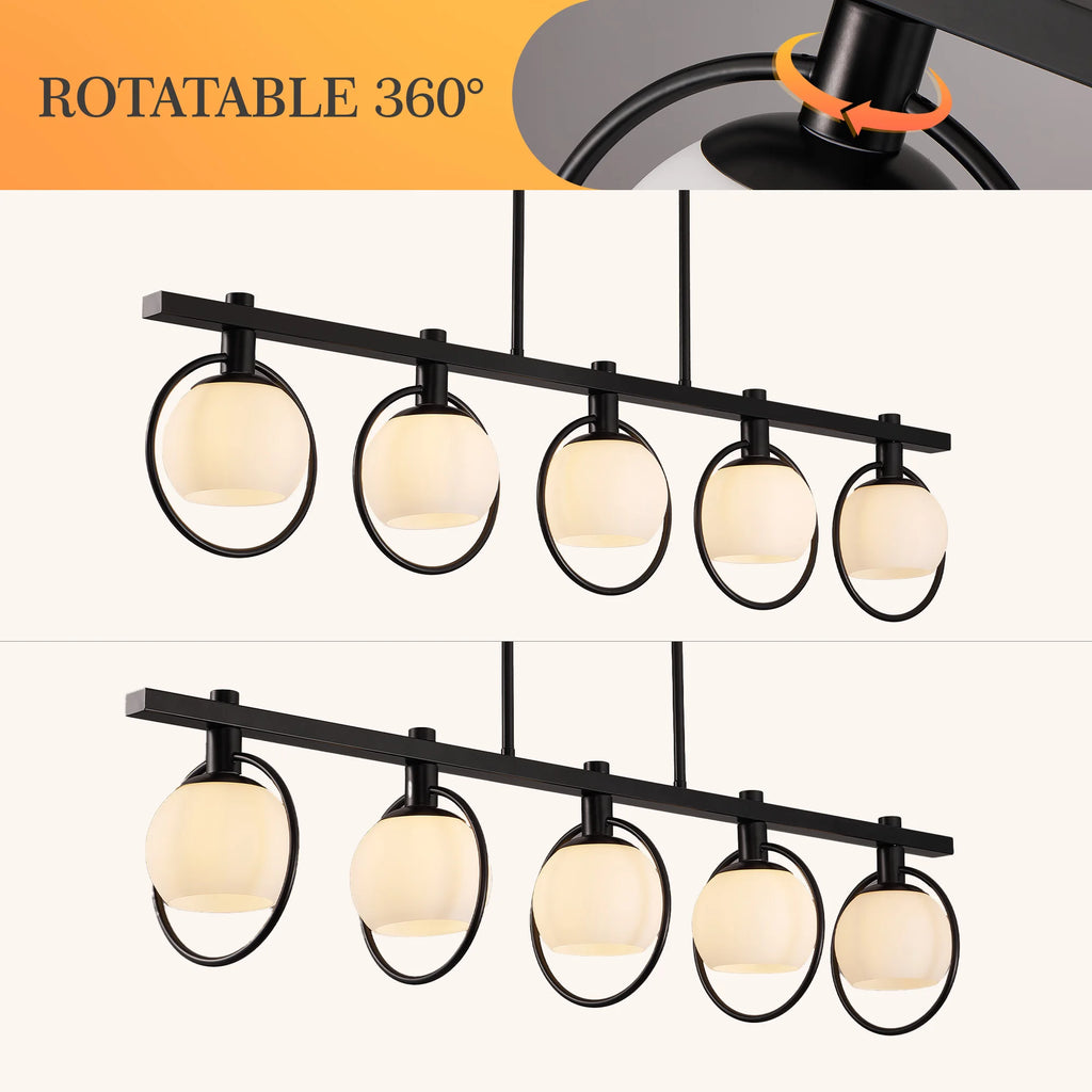 Lámpara colgante minimalista de hierro y cristal con 5 luces
