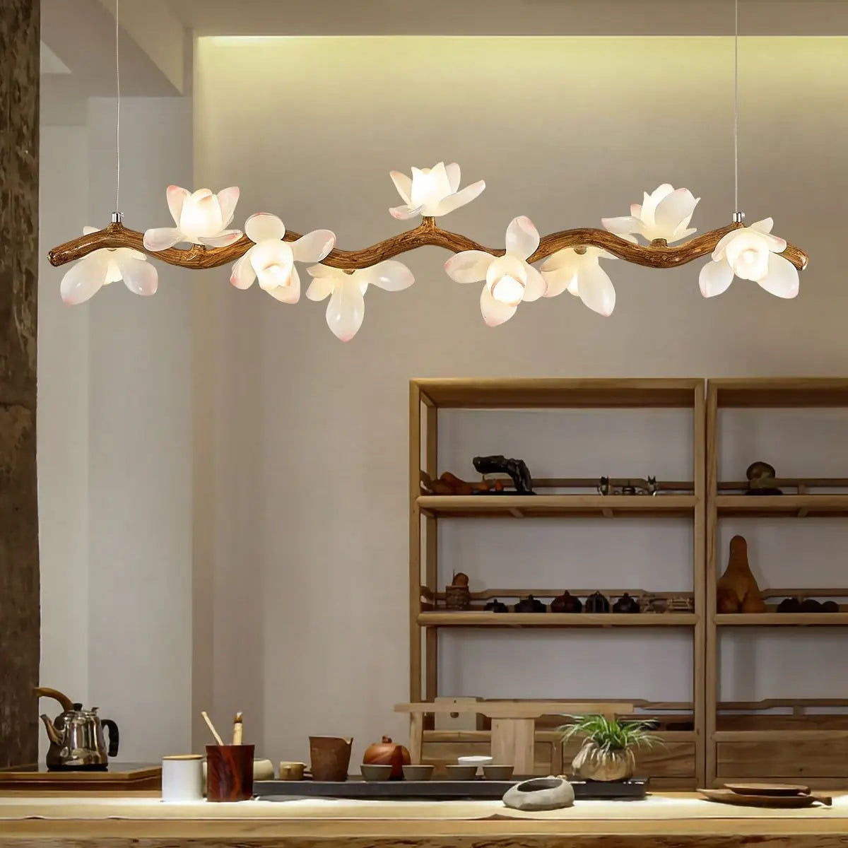 Araña de rama de árbol de decoración moderna para el hogar, sala de estar, comedor, candelabro LED de loto, iluminación interior