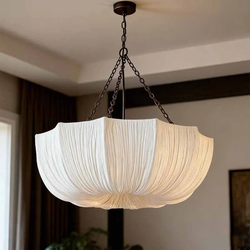 Retro Iron Chain Ceiling Lamp Japanese Fabric Chandelier Living Dining Room Bedroom Pendant Lamps Lustre Hanging Light Fixture