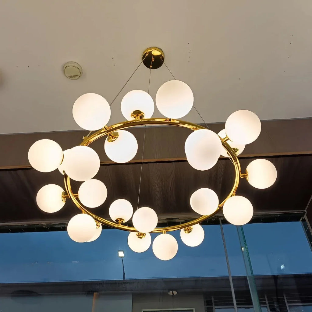 Lámpara Colgante Nórdica con Anillos y Bolas de Cristal