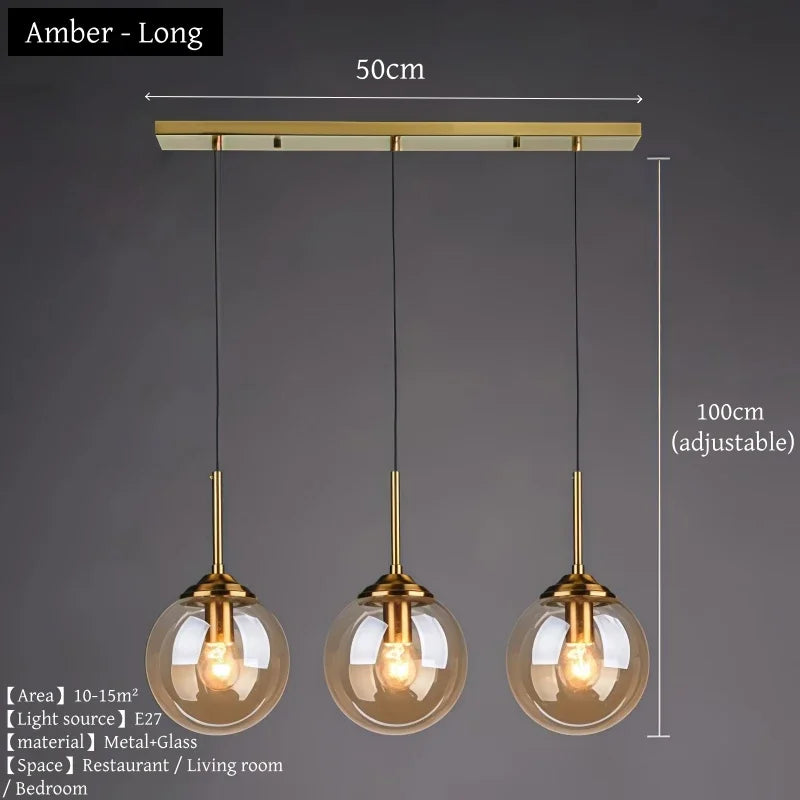 Lámpara colgante nórdica de cristal y metal para comedor