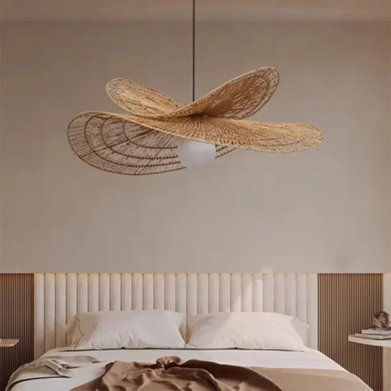 Lámpara colgante de ratán bohemia para dormitorio