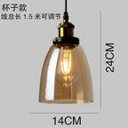 Industrial Clear Glass Pendant Light with Antique Brass Fitting for Bar