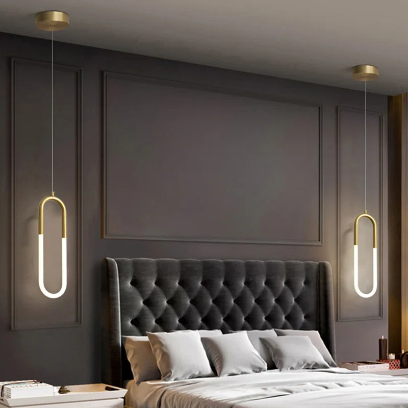 Nordic Iron Pendant Light U-Shaped LED for Bedroom