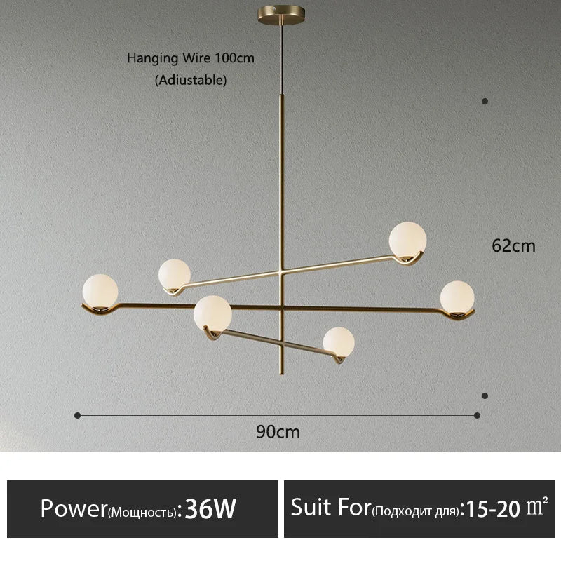 Lámpara colgante minimalista de hierro y cristal para sala de estar
