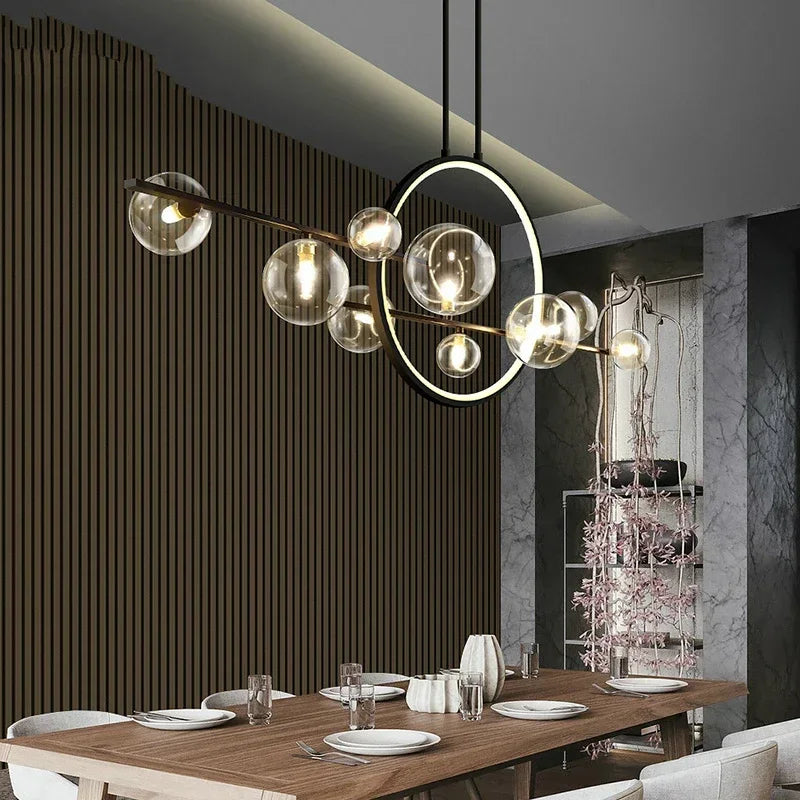 Nordic Glass Pendant Light with Iron Frame