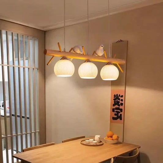 Nordic Wood Pendant Light with Glass Shades